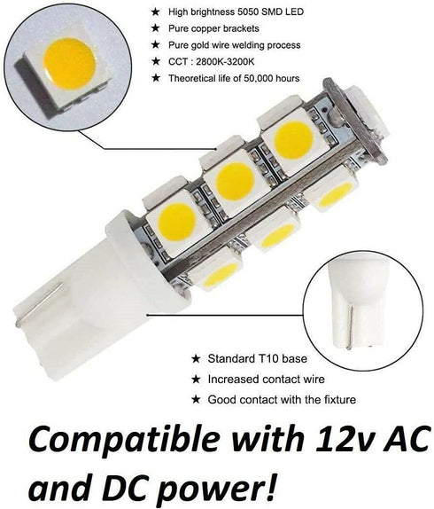 Sago 10 Pack, Wedge T10-T5 1w Bulb 360deg LED Extra bright for Malibu 12v Dc Landscape Light-13 SMD- pure White...