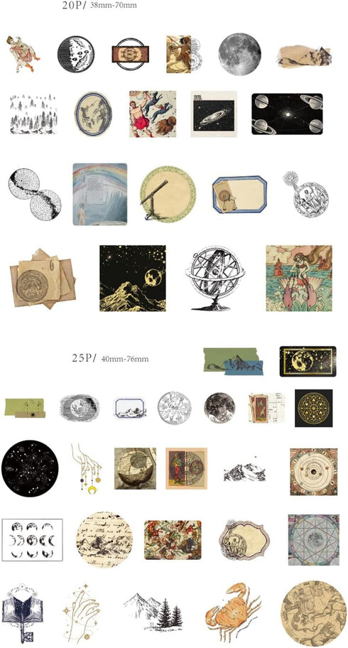 Vintage Scrapbooking Material Paper Sticker Set Universe Constellation Planet Moon Earth Map Art Project DIY Supplies for Scrapbook Journal Planne...