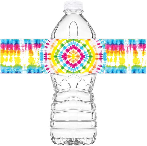 Tie Dye Waterproof Bottle Labels - 20 Bottle Labels - Tie Dye Party Decorations - Tie Dye Party Supplies - Rainbow Party Decorations - Rainbow Par...