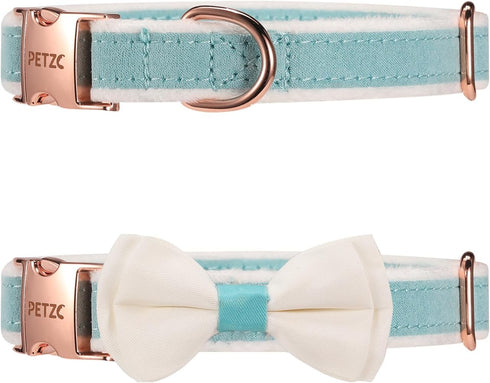 Dog Collar,Metal Buckle Pet Collar Suede Dog Collar Soft&Comfy Adjustable Pet Gift Collars with Bow for Small Medium Large Dogs (Small, Blue&White...