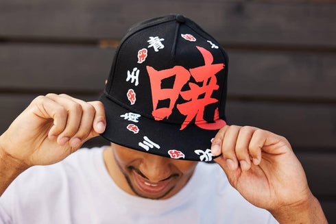 Ripple Junction Naruto Shippuden Adult Unisex Akatsuki Kanji Ring Flat Bill Snapback Hat Black/Red...
