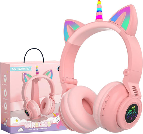 Unicorn Kids Headphones for girls,Unicorn Bluetooth headphones Foldable for Girls Toddlers Tablet/phones/amazon fire,Light Up kids wireless headph...