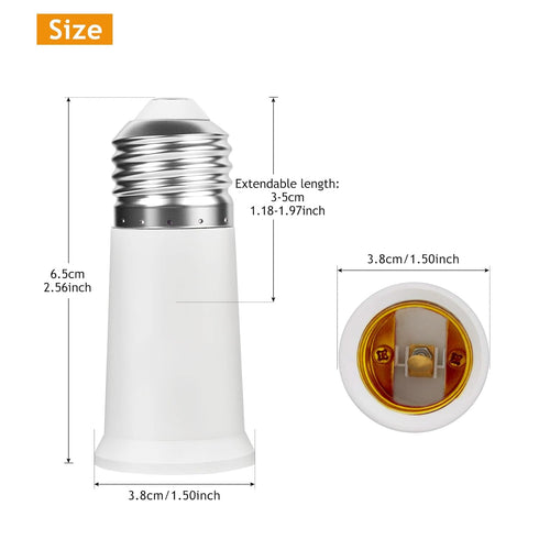 2 Pack Light Socket Extender - 6.5CM/2.55 Inch E26 Light Bulb Extension Socket E26 to E26 Standard Medium Base Light Bulb Adapter E26 Socket Exten...