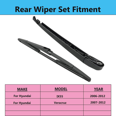 Rear Wiper Blade Arm Set Replacement for Hyundai Veracruz Ix55 2007-2012 Back Glass Wipers, Factory OE Style Rear Windshield Wiper Arm & Wiper Bla...