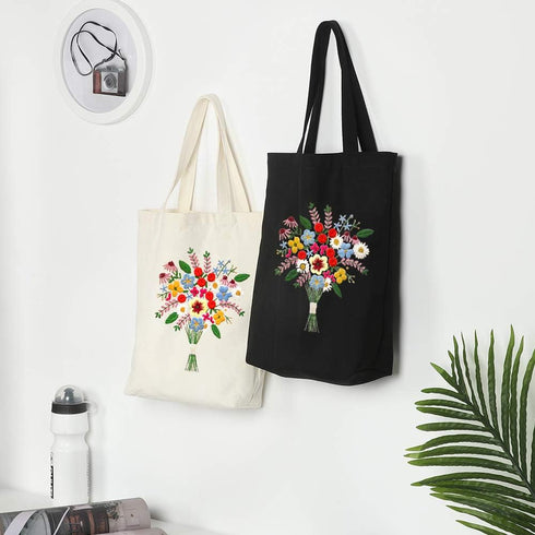 Canvas Tote Bag Embroidery Kit with Flower Pattern Instructions DIY Arts Crafts Supplies Cloth Threads Tools Beginners Needlepoint Kits(1)......