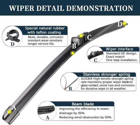 OEM Windshield Wiper Blade Set Replacement For BMW 5 7 Series F01 F02 F04 F07 F10 M5 2010-2016 High Performance Original Equipment Wipers 26"/18"...