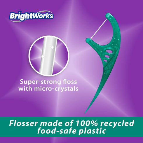 Brightworks ECO Sustainable Floss Picks - 270 Count - Made in USA100% Post-Consumer Recycled Plastic, Super Strong Mint-Flavored Floss with Micro-...