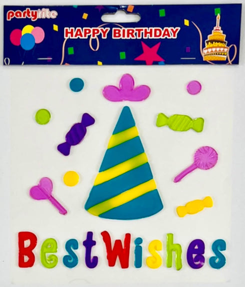 Happy Birthday Window Gel Cling Stickers Party Supplies Decorations Decals Mirrow Glass for The Home and Office Windows: Cake Hat Design...