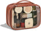 Pocmimut Makeup Bag,PU Leather Large Clear Makeup Bag Double Layer Travel Makeup Bag with Make Up Brush Bag Travel Essentials Organizers(Brown)...