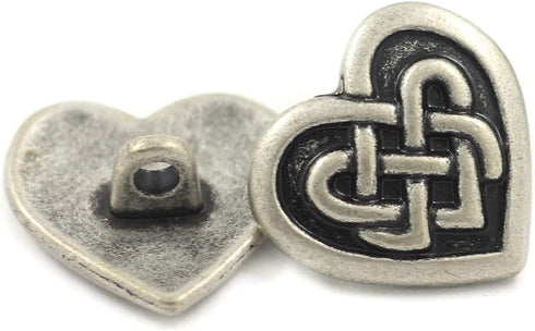 Bezelry 12 Pieces Celtic Heart Love Knot Metal Shank Buttons. 19mm (11/16 inch) (Antique Silver)...