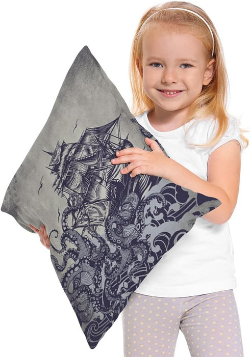 Kraken Pillow Cover Vintage Sail Boat Ocean Waves Octopus Throw Pillow Case 18 x 18 Inch Home Textile European Style Cotton Linen Cushion Cover fo...