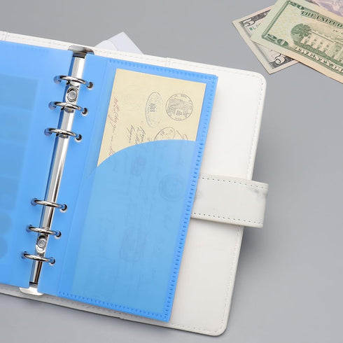 Blue Cash Envelopes A6 Budget Binder Inserts with 2 Pockets 5 Plastic Binder Pockets Planner Inserts for 6 Ring A6 Binders Organizer Notebook Refi...