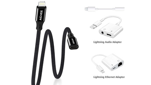 AGVEE [3.3ft Lightning Extension Cable Braided Female to Male Extender Cord for iPhone iPad Charger, Data Sync Video Audio & Charging Connector Ad...