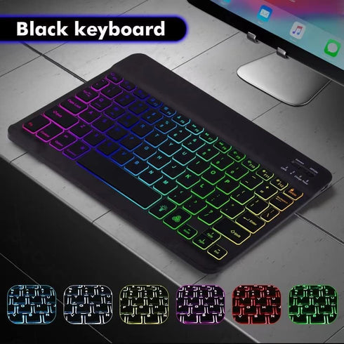 Ultra-Slim Bluetooth Keyboard and Mouse Portable Mini Wireless Keyboard Rechargeable 7-Color Backlit for Apple iPad iPhone Samsung Tablet iPhone S...