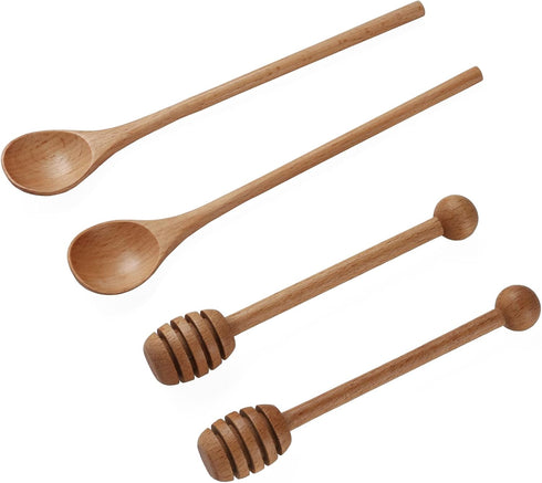 2pcs 6inch Honey Dipper Stick,2pcs 7.87inch Long Handle Coffee Stirring Spoons,Beech Wooden Honey Jar Spoons Stirrer,Dessert Iced Tea Cocktail Mix...