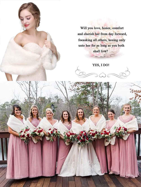 Jovono Women's Wedding Fur Shawls and Wraps Bridal Wedding Fur Stole with Rhinestone Brooch for Bride and Bridesmaids...