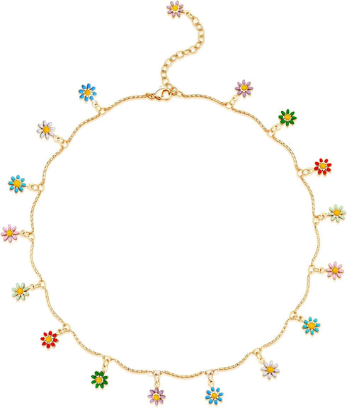 Fettero Cute Choker Necklace for Women Colorful Daisy Flower Choker Cute Chain Choker Necklace Delicate Fashion Gold Dainty Simple Necklace for Wo...