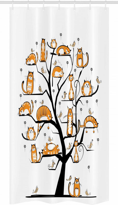 Ambesonne Cat Lover Stall Shower Curtain, Pet Family Tree Birds Crowd Fluffy Nature Purebred Humorous Funny Art, Fabric Bathroom Decor Set with Ho...