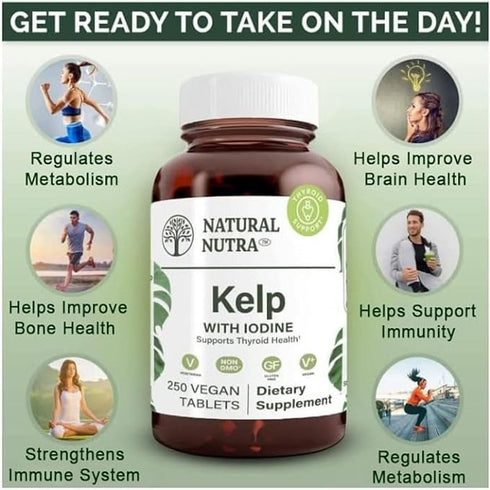 Natural Nutra Kelp Iodine Supplement, Helps Improve Brain Health, Strengthens Immune System, and Regulates Metabolism, Vegan Sea Kelp, Atlantic So...