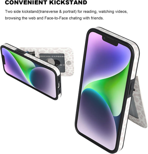 Vaburs Compatible with iPhone 13 and iPhone 14 Case Wallet with Credit Card Holder, White Leopard Cheetah Pattern Flip Premium PU Leather Magnetic...