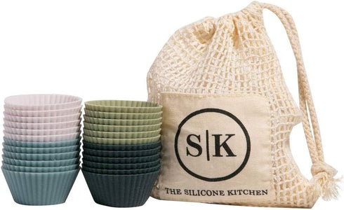 The Silicone Kitchen Reusable Mini Silicone Baking Cup, Non-Toxic, BPA Free, Dishwasher Safe, Mini, 24 Pack, White Blue Green...