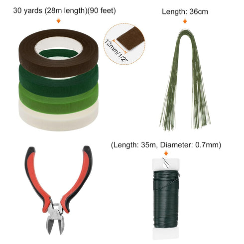 Floral Arrangement Kit, 4 Rolls 30 Yards Floral Tape and Wire Cutter with Green Floral Stem Wire and 22 Gauge Green Floral Wire for Floral Arrangi...