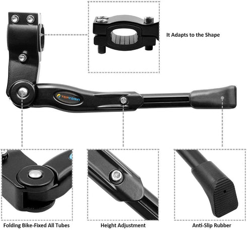 Bike Kickstand Adjustable Aluminium Alloy Bicycle Kickstand Bike Side Kickstand Fit for 22" 24" 26" 28" Mountain Bike/700 Road Bike/BMX/MTB (Black...