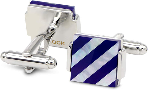 Mother of Pearl Cuff-links Onyx Stripe Tuxedo Cufflinks in a Gift Bag Wedding Gift for men (Blue and Silver)...