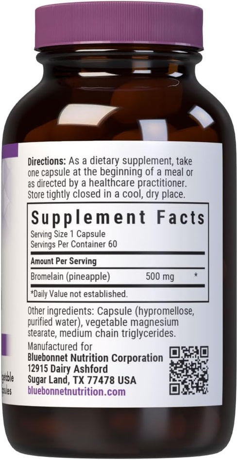 BlueBonnet Super Bromelain Vegetarian Capsules, 500 mg, 60 Count...