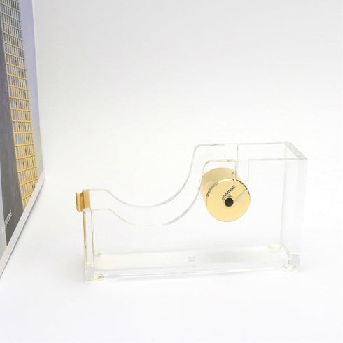 NatSumeBasics Tape Dispenser Desk Pure Gold Acrylic Washi Tapes Holder Dispenser for Aesthetic Office School Accessories Supplies (Clear Yellow Go...
