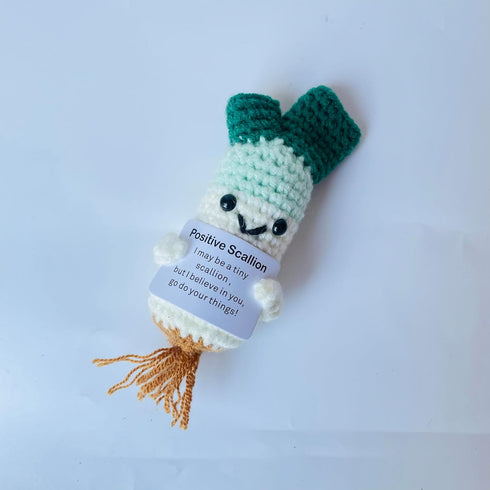 Positive Crochet Scallion Doll Funny Knitted Toys with Positive Card, Emotional Support Scallion Cute Creative Gifts for Friends Party Decoration ...