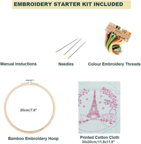 Full Range of Embroidery Starter Kit with Pattern DIY Beginner Starter Stitch Kit Including Stamped Cloth with Pattern, Bamboo Embroidery Hoop, Co...