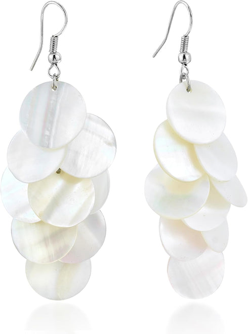 AeraVida Enchanting Cluster of White Kabibe Shell Circles Handcrafted Dangle Earrings, 1.22x2.83 in...