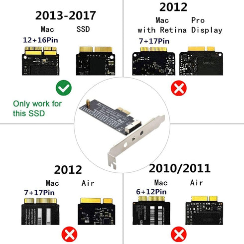 Cablecc PCI Express PCI-E 1X to 12+16Pin 2013-2017 Mac Pro Air SSD Convert Card for A1493 A1502 A1465 A1466...