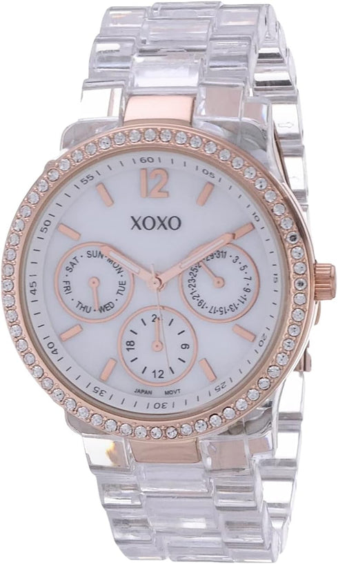 Accutime XOXO Women's XO5528 Clear Bracelet with Rhinestones on Rose Gold Case Watch...