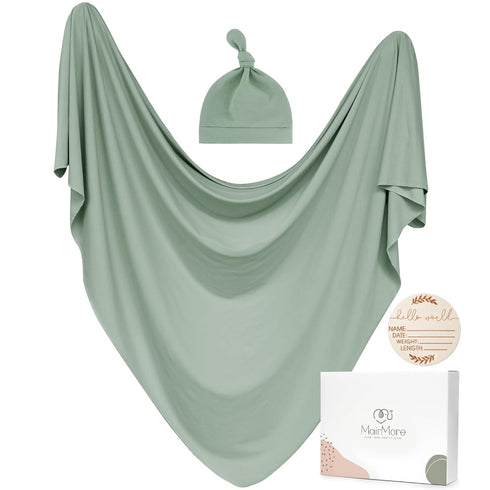 Baby Swaddle Receiving Blankets with Matching Beanie Set Newborn Nursery Swaddle Wrap for Baby Girls and Boys (Green)...
