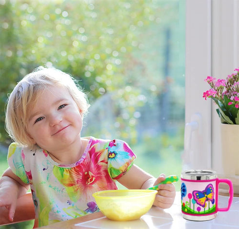 F-32 12 Oz Kids Stainless Steel Butterflies 3D Mug with 2 Pack Slider Closure Lids - Eco-Friendly - BPA Free Signature Collection (Butterflies)...