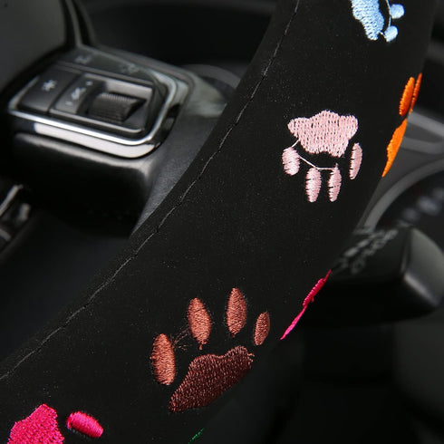 Steering Wheel Cover Embroidery Cute,Pet Paws Stitched,Hand Grip&Breathable,Universal 15 Inch,Suit for Cars,SUV,Black (SWC-Paws)...