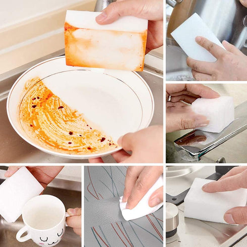 SmilePowo 100 Pack Magic Cleaning Sponges Eraser,Multi-Functional Premium Melamine Sponge Foam Cleaning Pads,Dish,Household Cleaning Sponge for Ki...