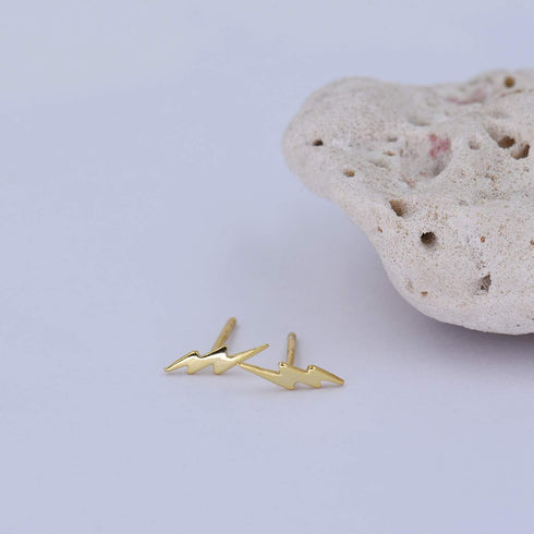 18K Gold Vermeil Tiny Gold Lightning Bolt Stud Earrings...