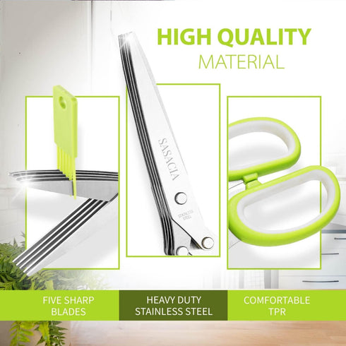 2-Pack Herb Scissors Set with 5 Blades & 3 Blades, Green Stainless Steel Kitchen Shears for Herbs, Veggies, Paper Shredding, with Cleaning Comb & ...
