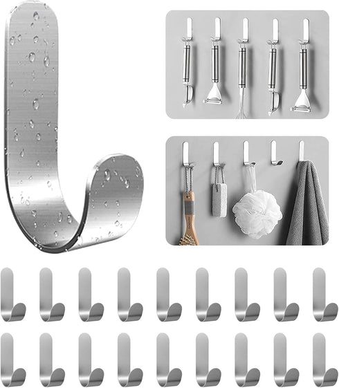 Self Adhesive Towel Hooks, 304 Stainless Steel Heavy Duty Shower Hook for Bathroom, Kitchen, Living Room and Hotel to Hang Towels, Keys, Bags and ...