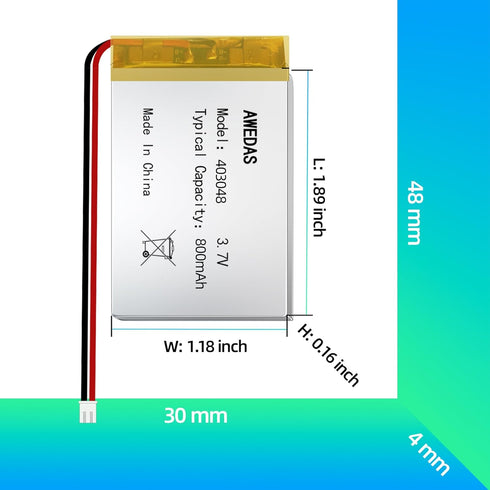(2 Pack) 403048 Battery 403048 Lipo Battery 3.7v 800mAh Compatible for Multiple Device 403048 Replacement Batteries with PH 2.54 & PH 2.0 JST Conn...