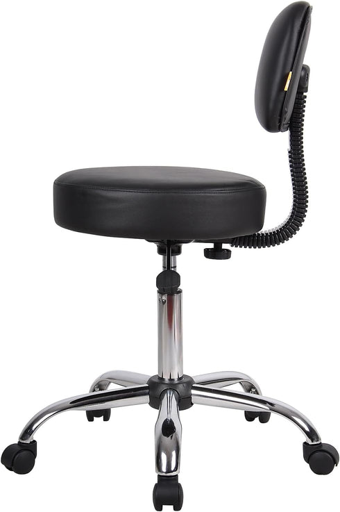 Boss Office Products Be Well Medical Spa Stool with Back in Vinyl, Black...