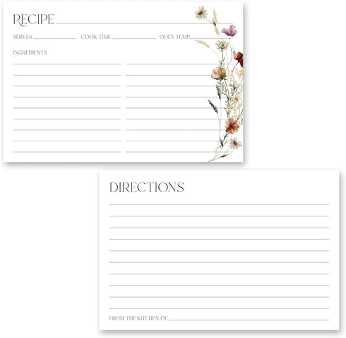 Wildflower Boho Recipe Cards - Set of 48...