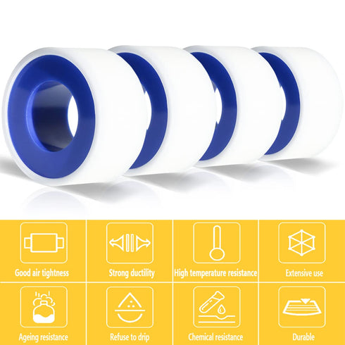 4 Rolls 3/4 Inch(W) X 520 Inches(L) Teflon Tape,for Plumbers Tape,Plumbing Tape,PTFE Tape,Thread Tape,Plumber Tape for Shower Head,Pipe Sealing,Th...