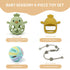 Baby Sensory 4-Piece Toy Set: Hollow Hand-Gripping Chicken Teether, Teething Mitten, Rattle Ball, and Anti-Drop Toy Strap (Green/Mango)...