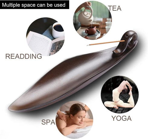 9" Length Incense Stick Holder with 3 Holes, Ceramic Incense Ash Cather for Counters, Meditation Room, Yoga, Home, Office (Brown)...