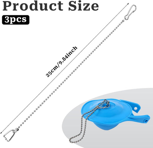 Toilet Flapper Chain 9.8inch,3PCS Stainless Steel Universal Toilet Bowl Chain Replacement With Hook and Ring Toilet Handle Beaded Chain for Most T...