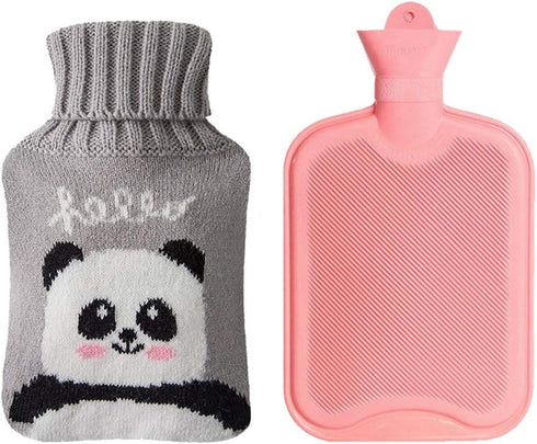 Drizzle Classic Rubber Hot Water Bottle - 2L Pink with Cute Panda Knitting Set - Suitable for Pain Relief Headaches Cramps and Winter Warmth...